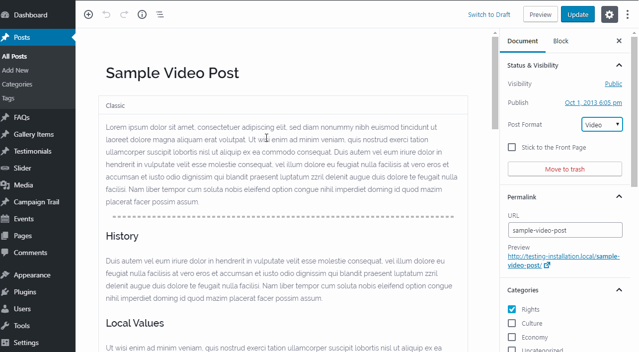 video post